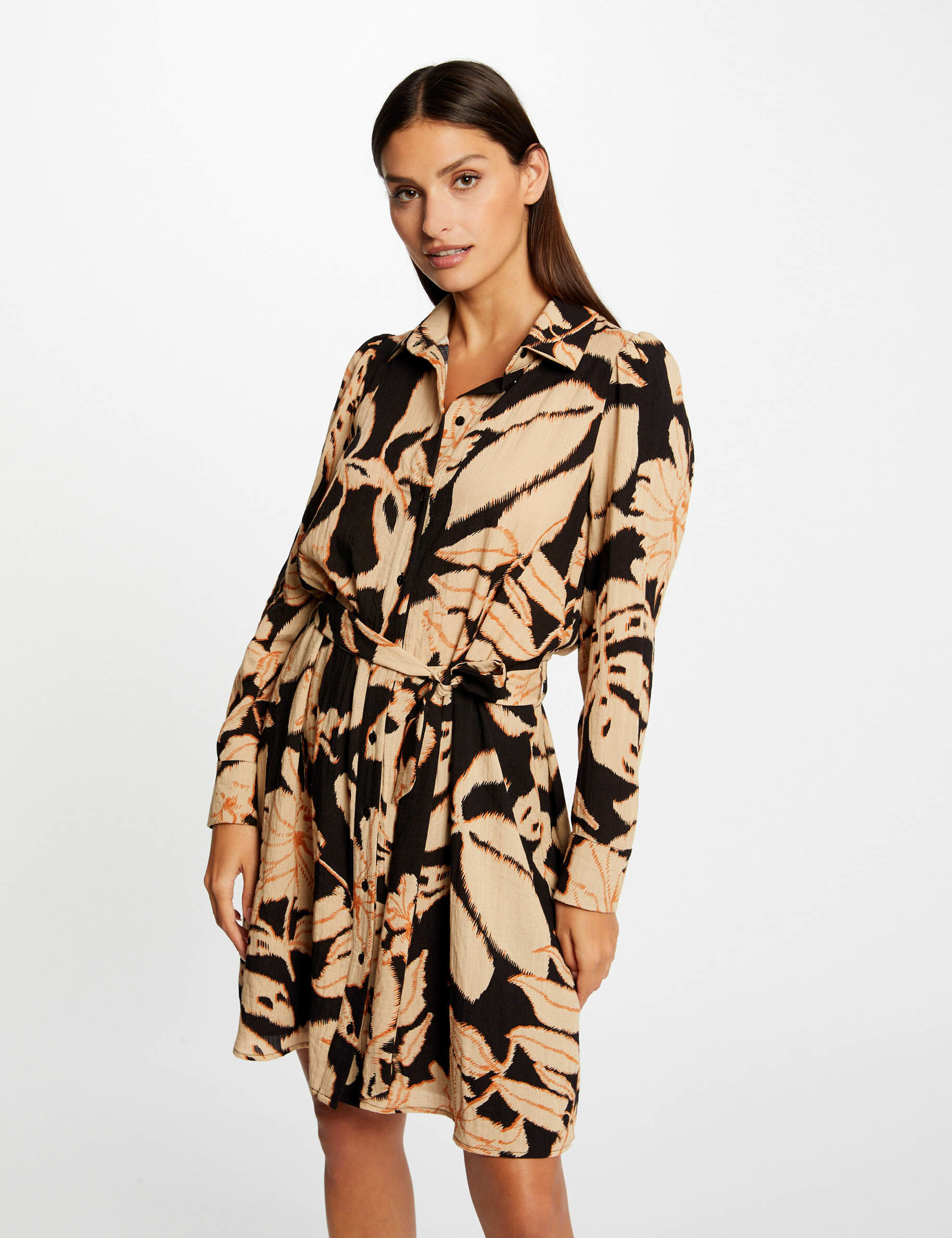 Robe chemise droite imprimé végétal multico femme - multico