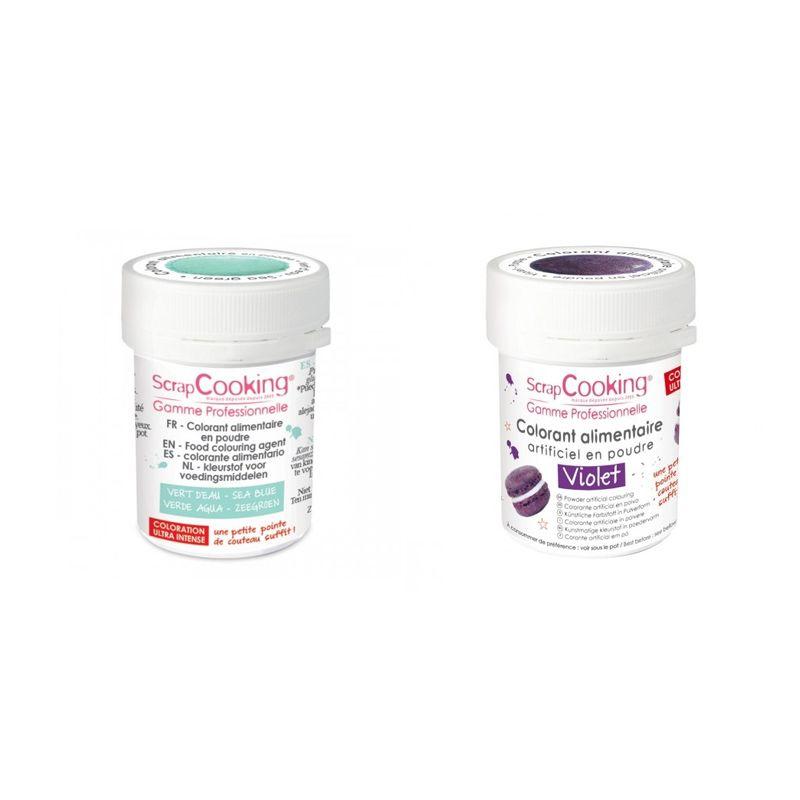 2 colorants alimentaires en poudre - violet-vert d'eau Scrapcooking