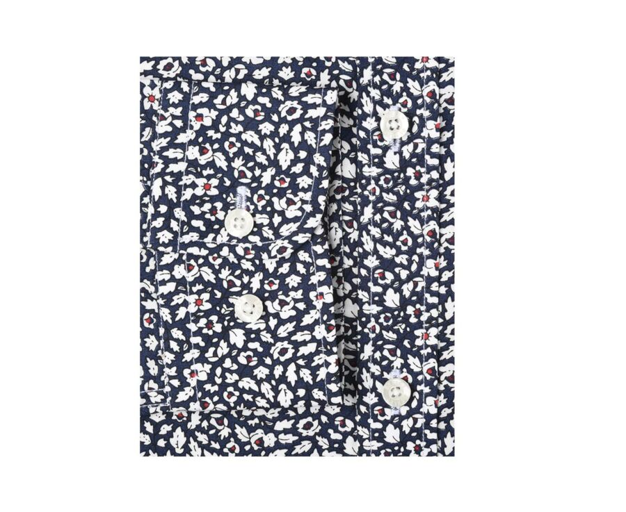 Chemise coton bleue imprimée fleurs blanches et rouges - VICTORIEN