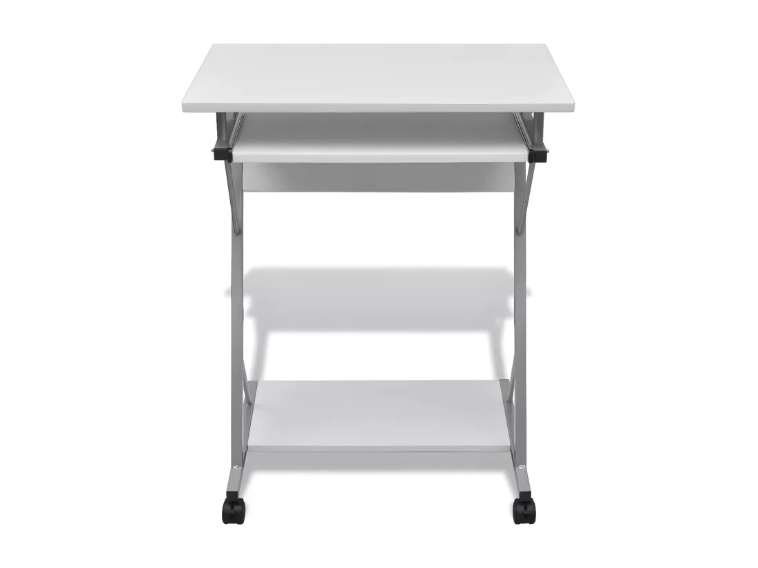 Bureau d'ordinateur compact avec plateau à clavier Blanc