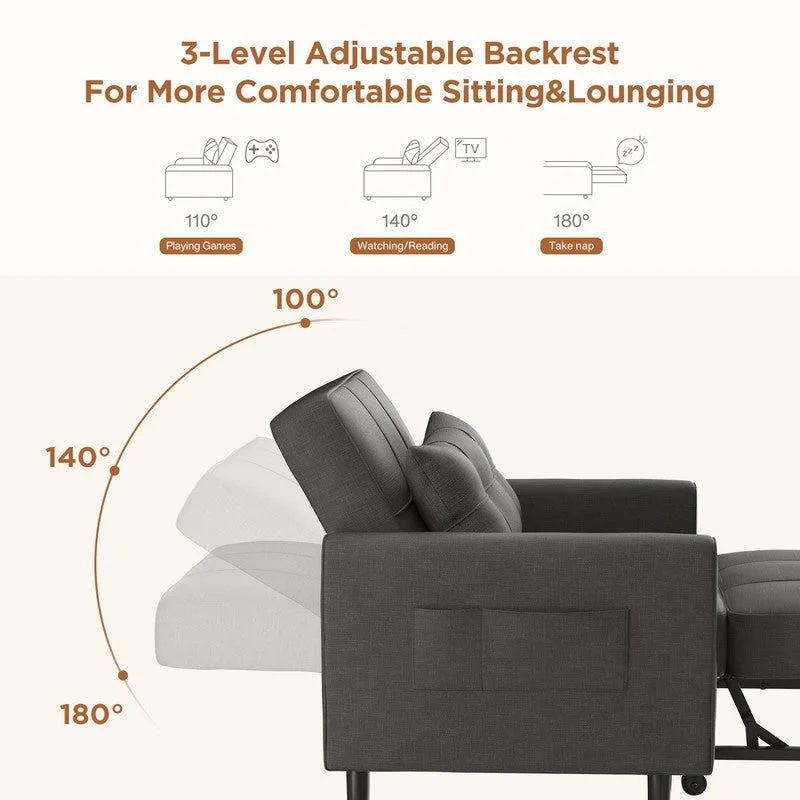 3-in-1 Adjustable Sleeper Sofa Bed, Pull Out Chair Sofa, Convertible Folding Bed for Living Room