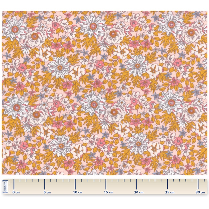 Tissu Coton Au Mètre Ex2356 Fleuri Vintage Moutarde