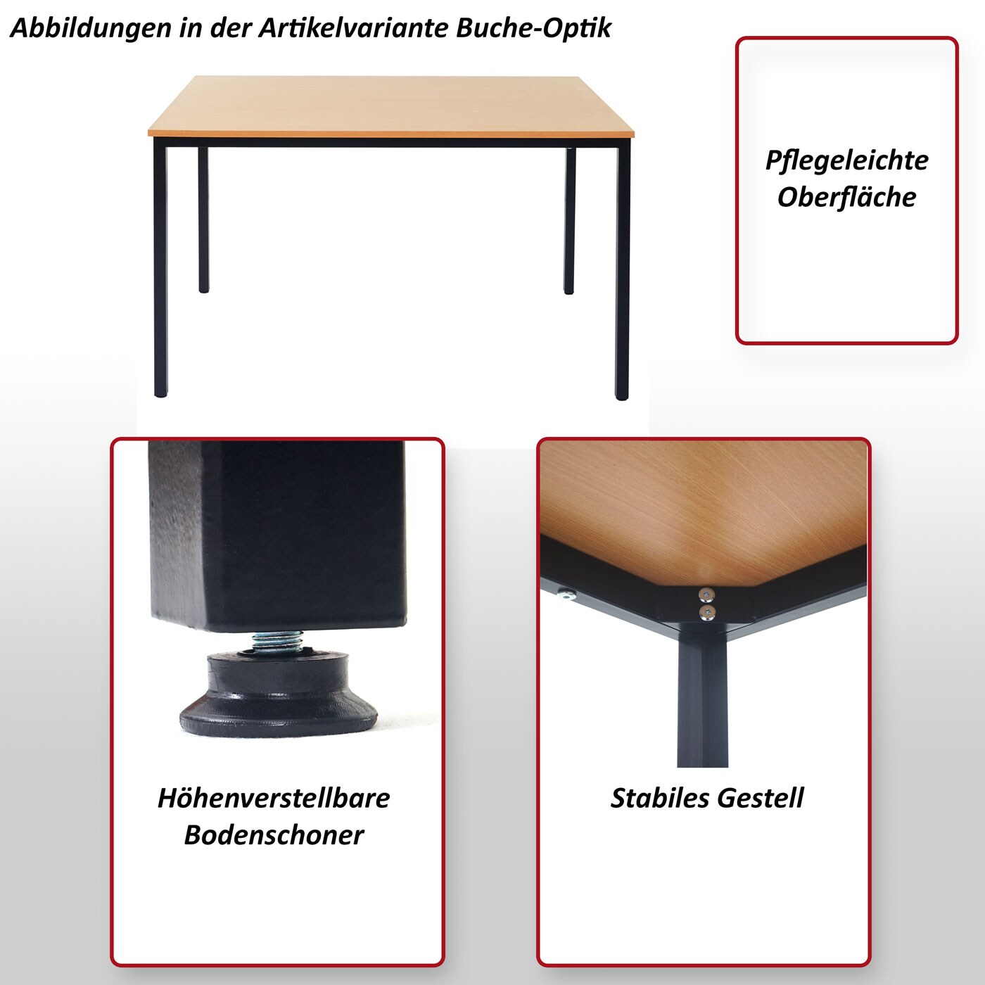 Schreibtisch Petrila, Konferenztisch Bürotisch Seminartisch, 120x80cm MDF ~ Buche-Optik