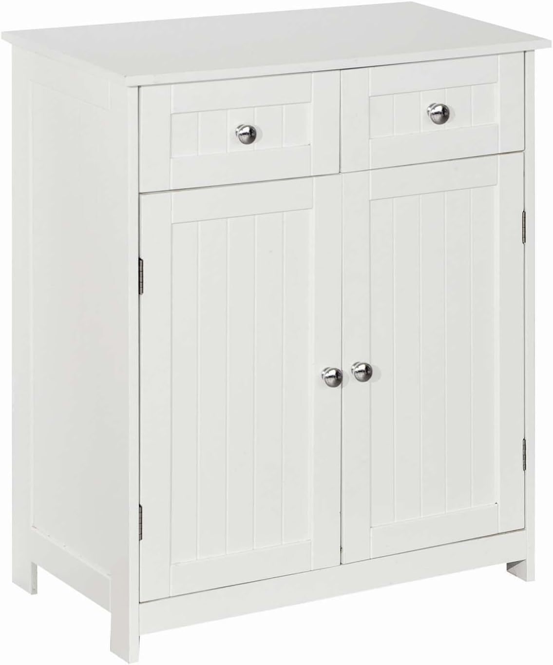 Weiße Kommode mit 2 Schubladen & Türen – kleines Sideboard Landhausstil 60 cm für Flur, Bad & Schlafzimmer, Aufbewahrungsschrank, Holzoptik, Stauraum, modern, Kommode weiß schmal