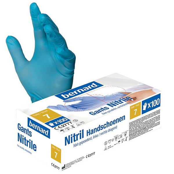 Gants jetables nitrile non poudrés Premium Bernard taille 7, boîte de 100