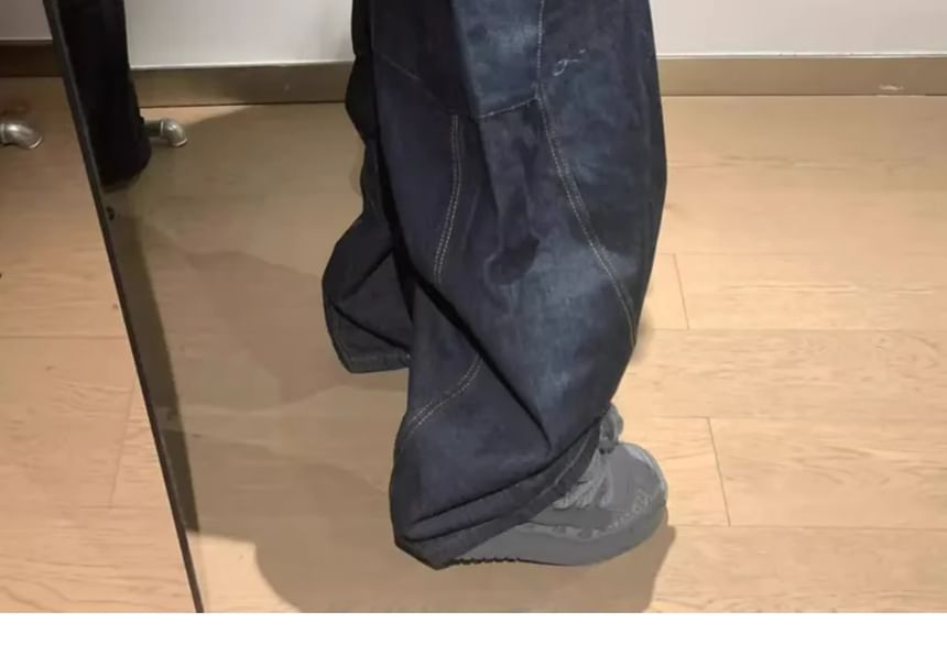 Litoya - Lage taille jeans met gewassen luipaardprint en wijde pijpen