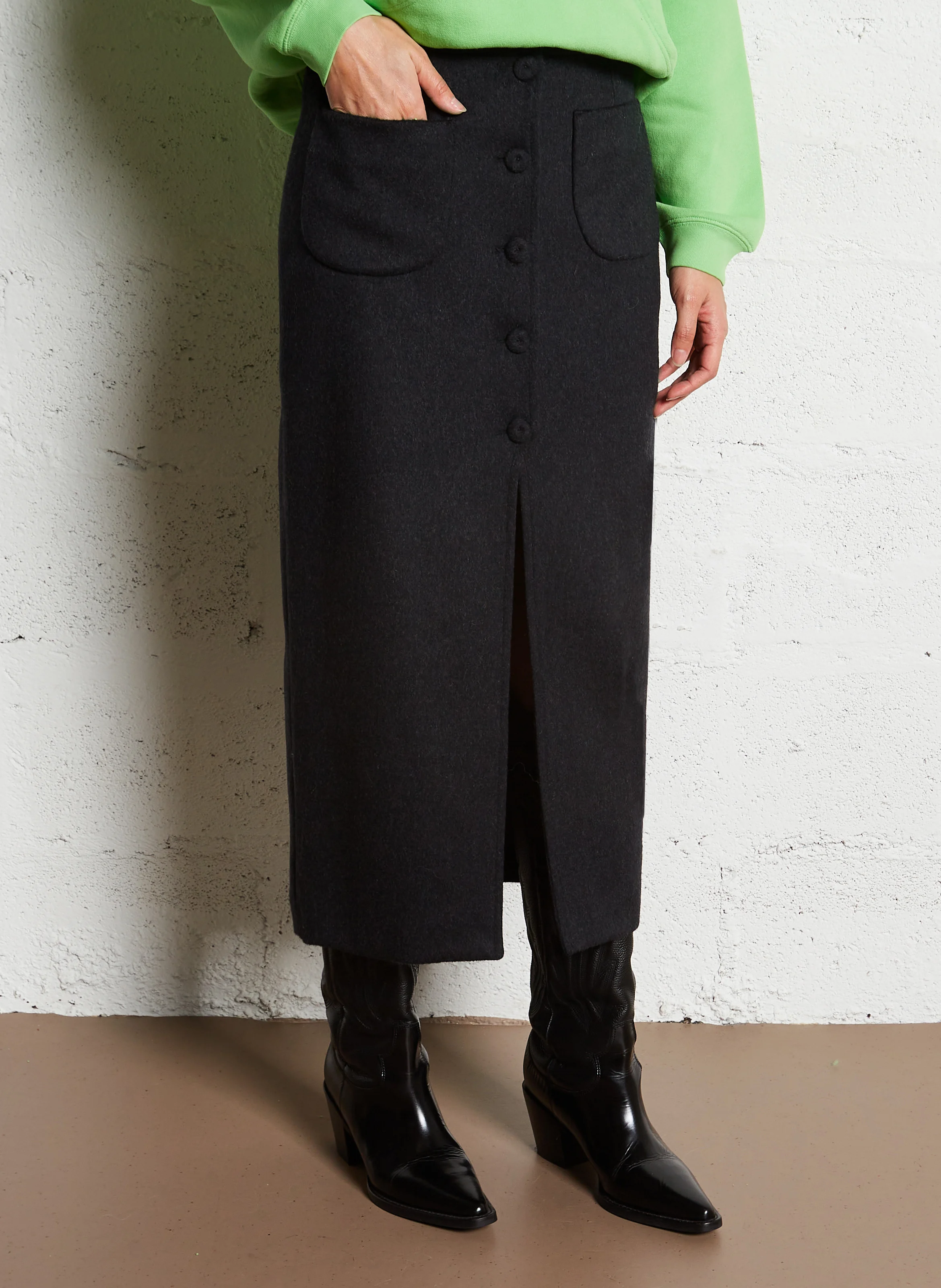 JAGGER - Jupe crayon midi en laine vierge mélangée | Gris