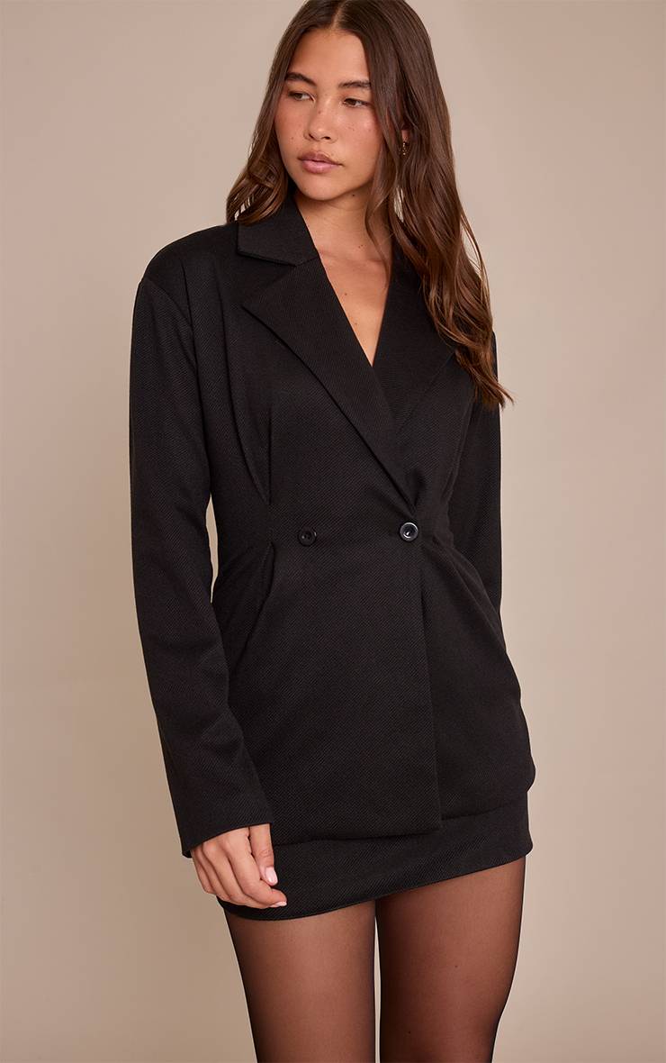 Noir Robe Blazer Cintrée Aspect Laine