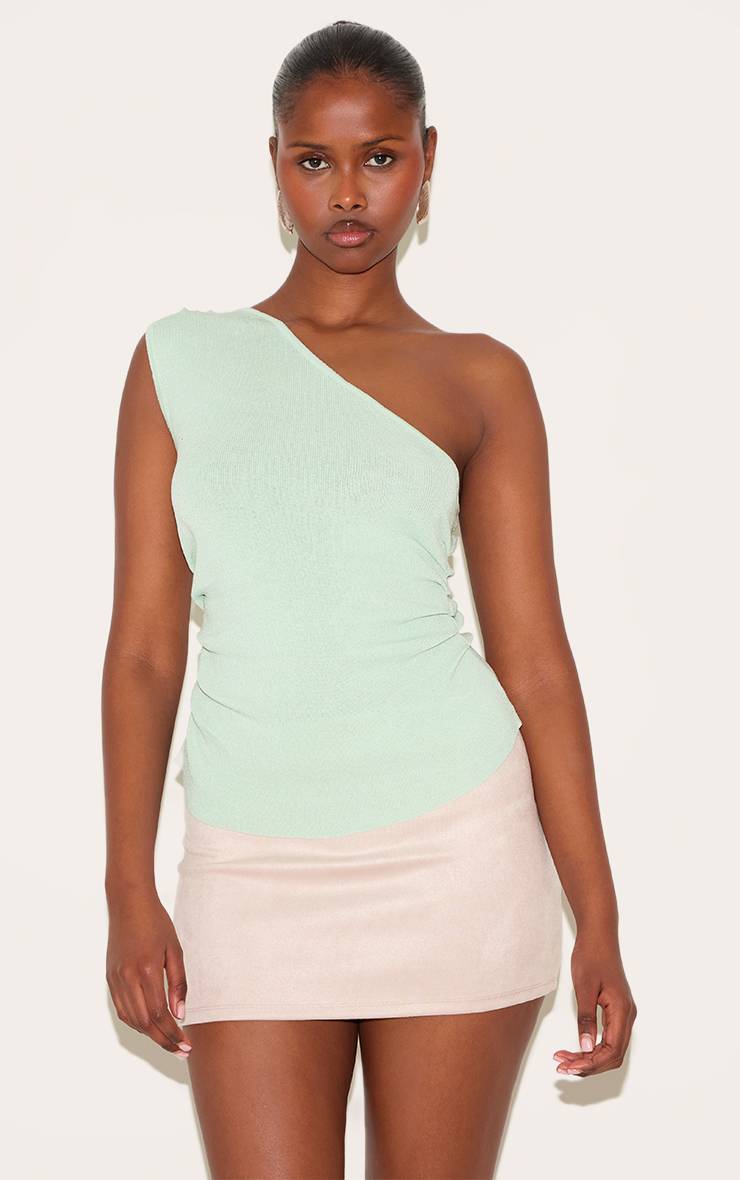 Vert Menthe Haut En Maille Fine Asymétrique Avec Côté Froncé
