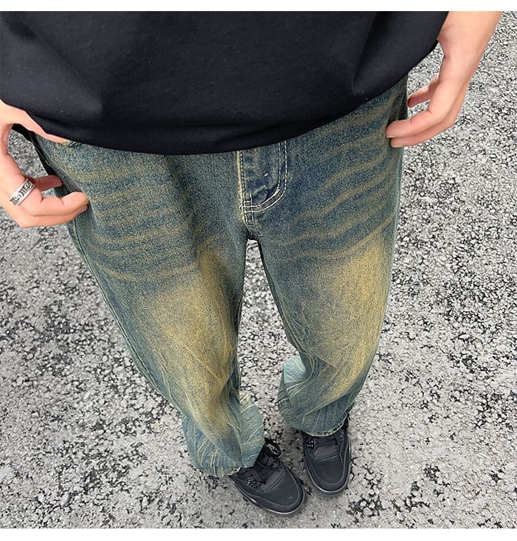 POSI - Mid Rise Washed Straight Leg Jeans