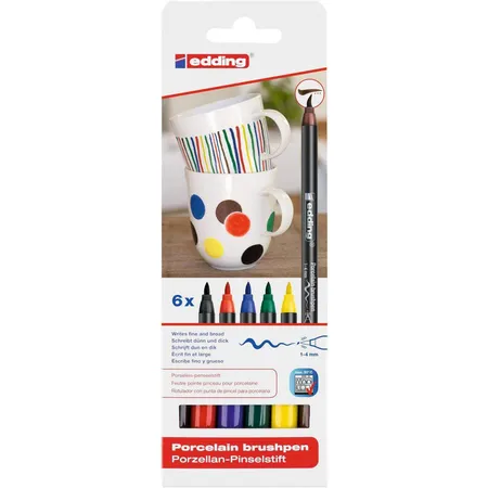 edding 4200 Porzellan Brushpen 1-4mm, 6 Stück Standardfarben