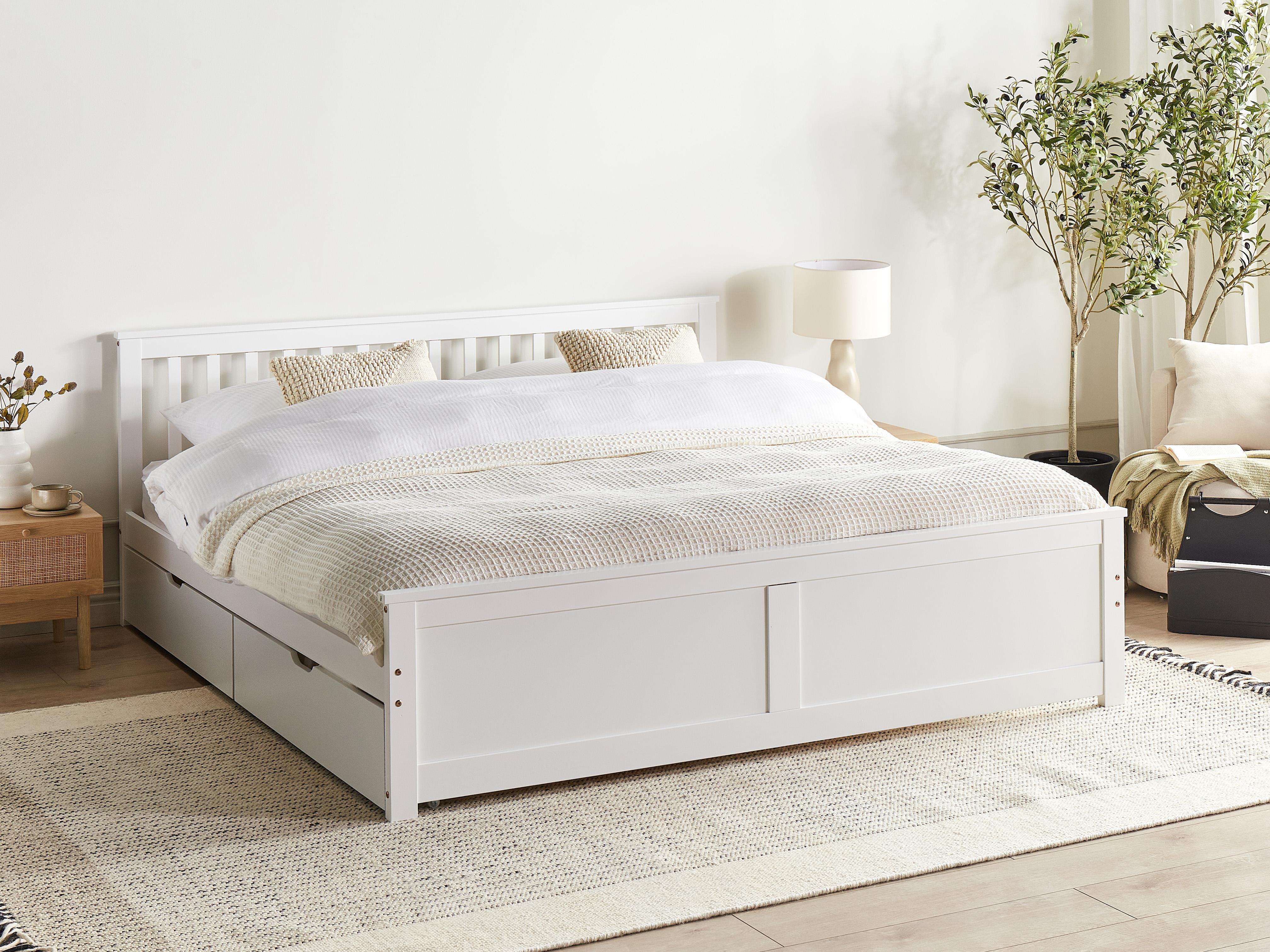 Bed met opbergladen Dennenhout OLENDON 180 x 200 cm Wit