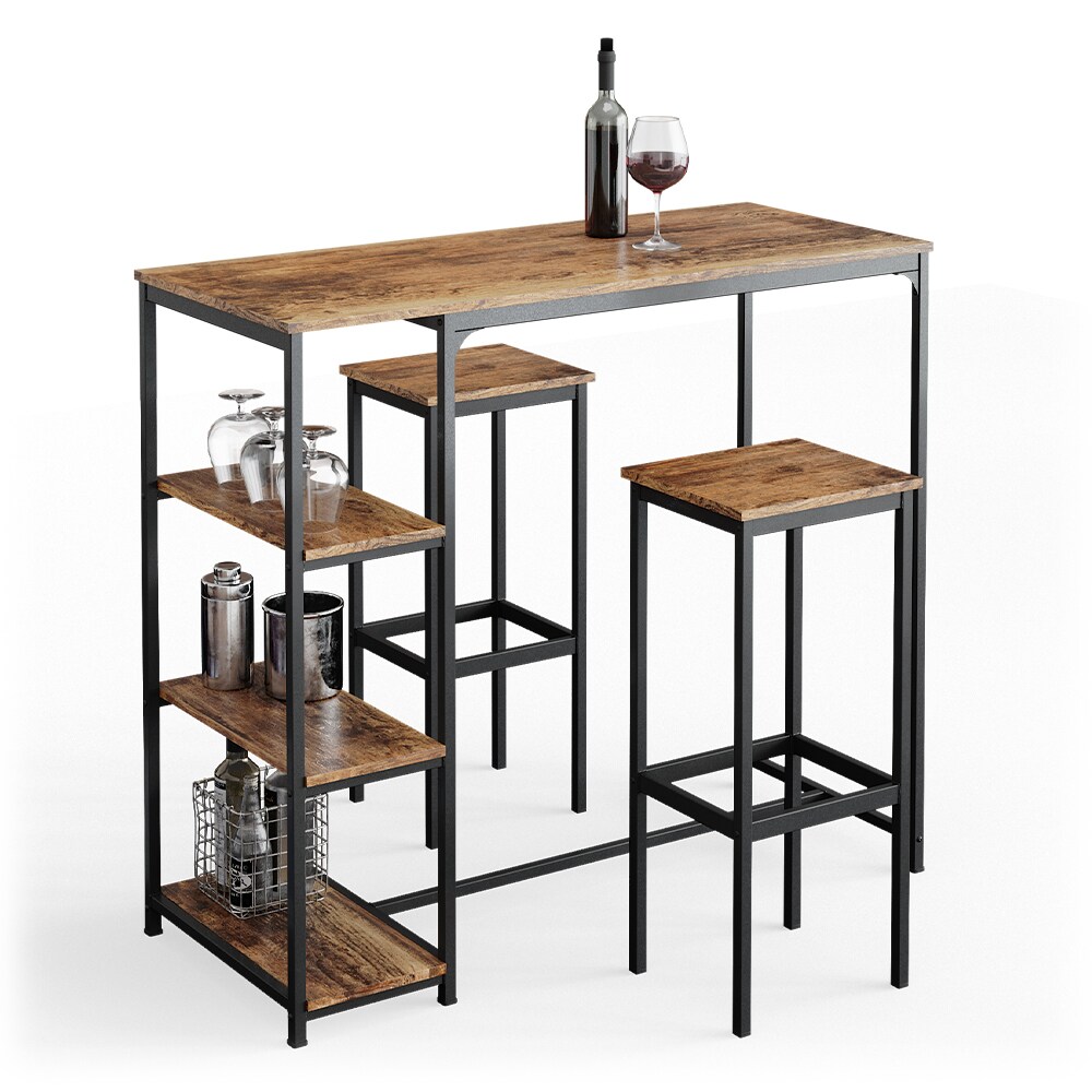 Vicco Bartisch Set 2 Barhocker Fyrk Stehtisch Bartresen 3 Ablagen Küchenhocker