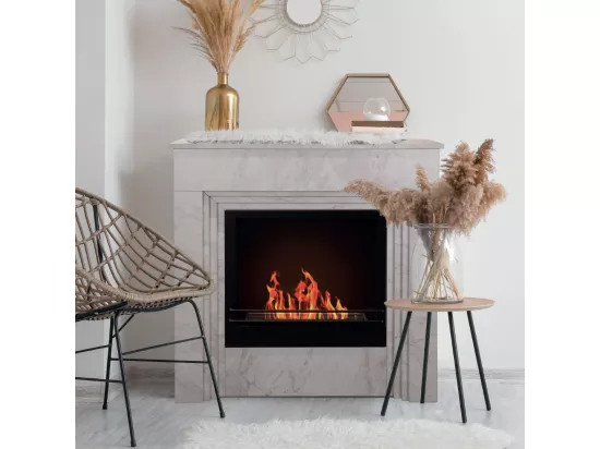 Cheminée à bioéthanol BELLINI en bois effet marbre blanc - Fabriquée en Italie - L96 x P35 x H96