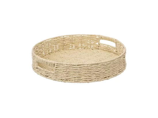 Plateau rond en corde Beige lin D 35 cm