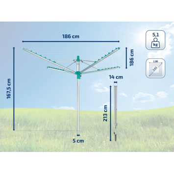 Leifheit droogmolen Linomatic 400 easy incl. bodemhuls - 40 m drooglengte - 4 wasmachineladingen