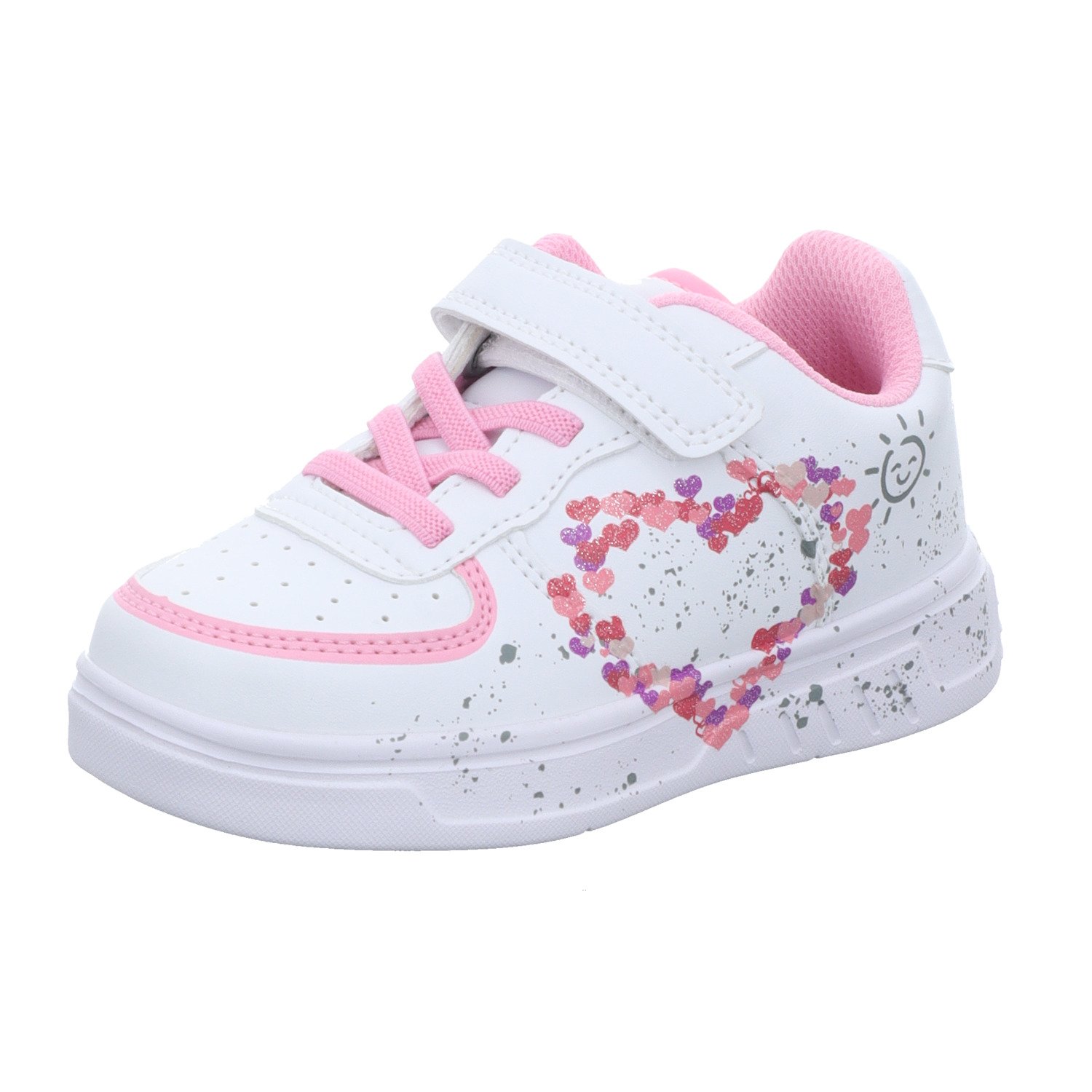 Sneakers Kinder-Mädchen-Sneaker-Slipper-Klettschuh Herz-Muster Weiß-Pink-Mehrfarbig