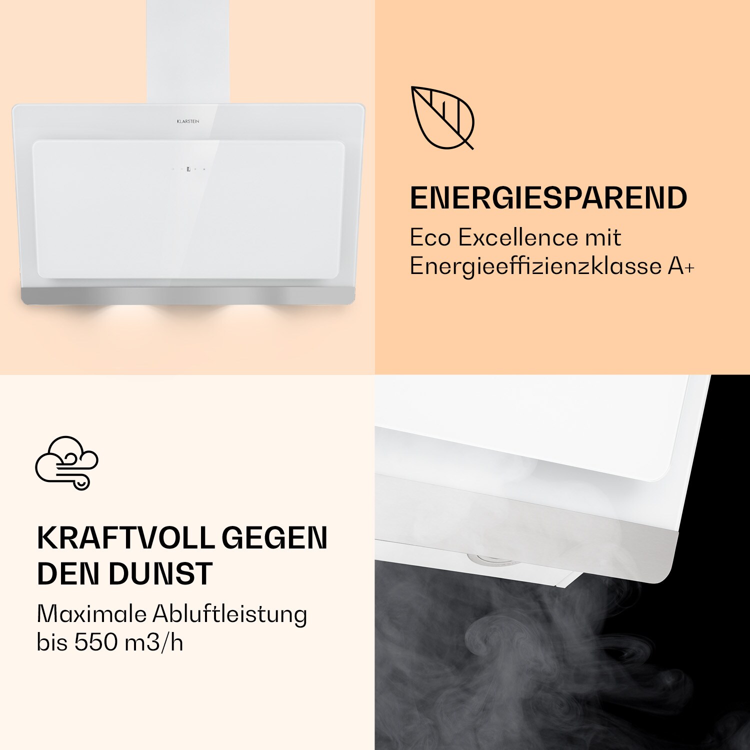 Aurora Eco 90 Dunstabzugshaube 550 m³/h 90cm kopffrei Ambientelicht Weiß