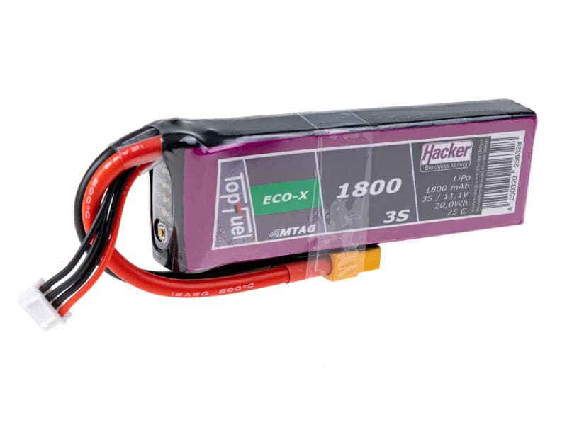 Hacker RC-Akku LiPo 1800 mAh 11.1 V 25C TopFuel ECO-X MTAG 3S LiPo Akku für Flugmodelle