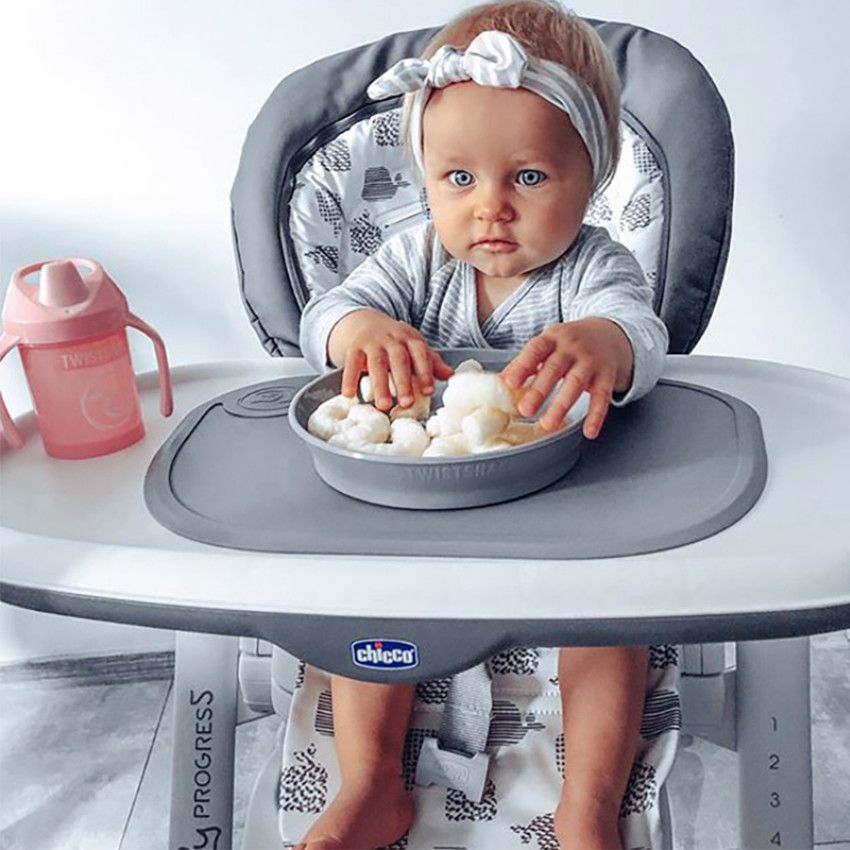 Set plateau Click Mat Mini + Assiette 6+ mois – Gris Pastel - Ecru