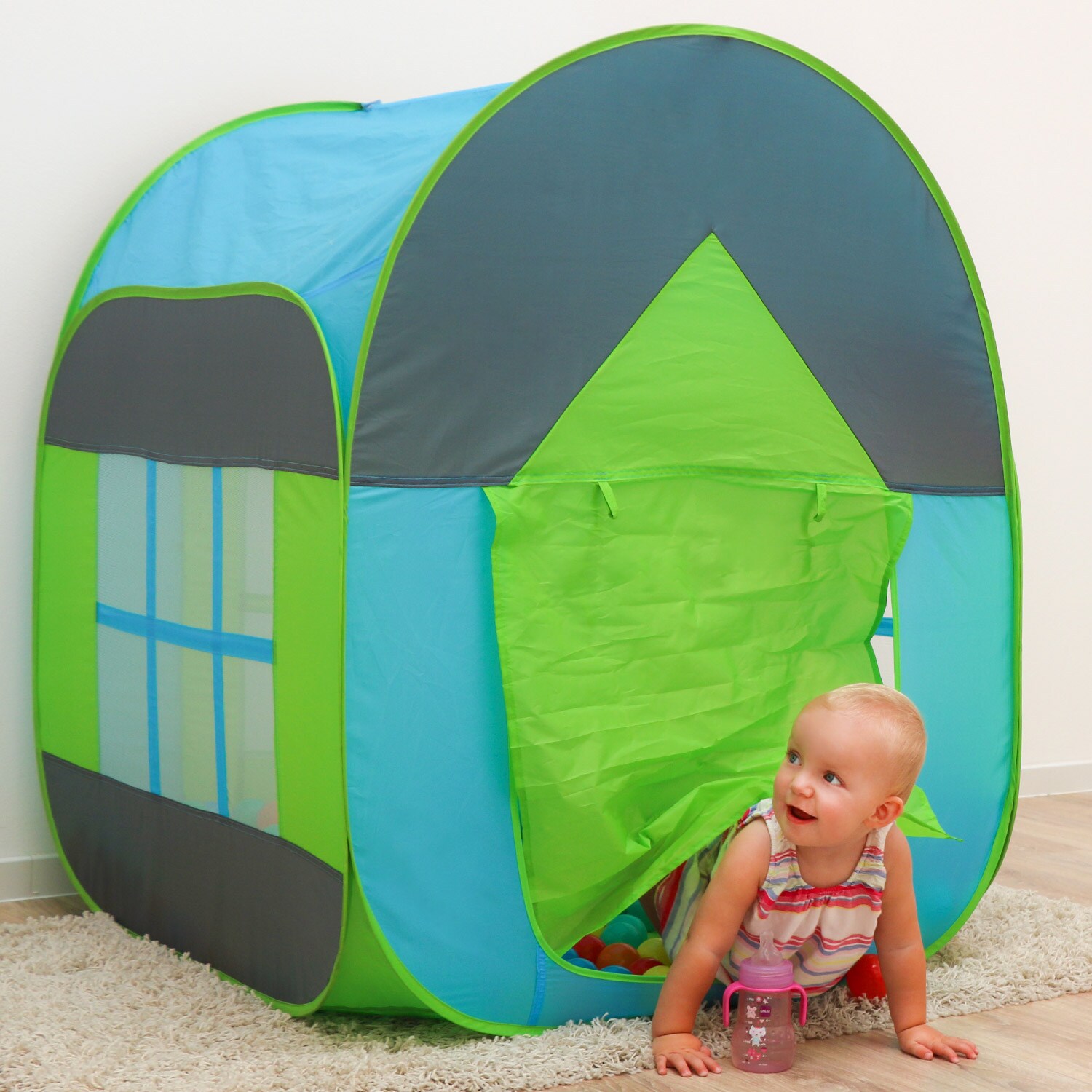 Bällebad Spielzelt 90x90x110cm Popup Baby Spielhaus Kinder-Zelt Blau