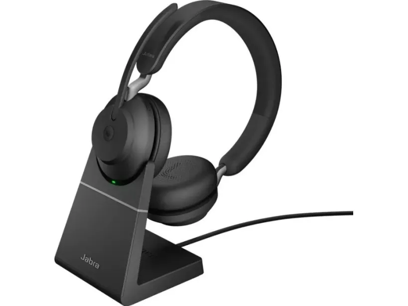 Jabra Evolve2 65 MS Stereo - Headset - på øret - Bluetooth - trådløs - USB-A - støjisolerende - sort - med opladningsstander - Certified for Microsoft Teams