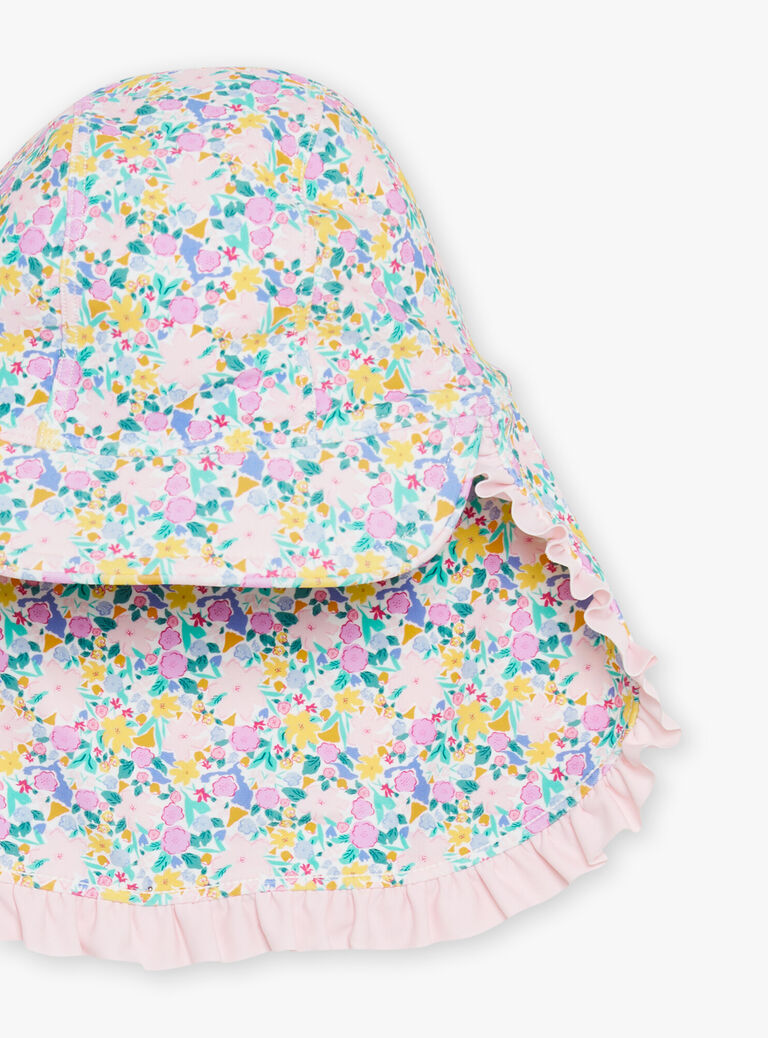 Chapeau de bain rose et vert à imprimé fleuri