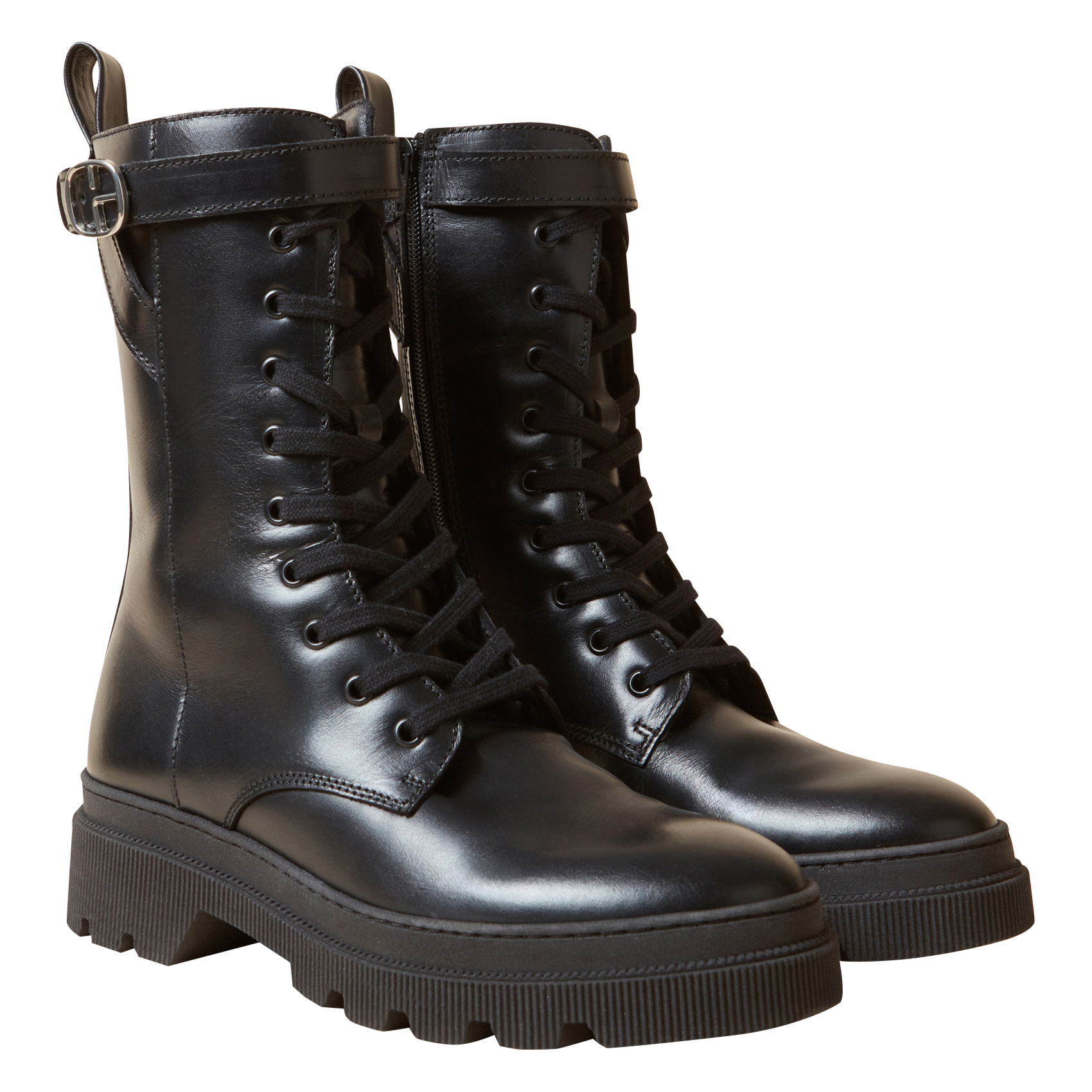 Bottines hautes rangers en cuir | Noir