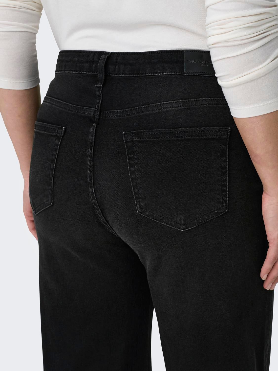 CARWILLY Hohe Taille Weiter Beinschnitt Jeans Black Denim