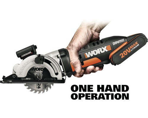 Compacte cirkelzaag WORX 20V 85mm/27mm WX523.9 + GRATIS extra artikel 20V accu WA3644 (4.0Ah)