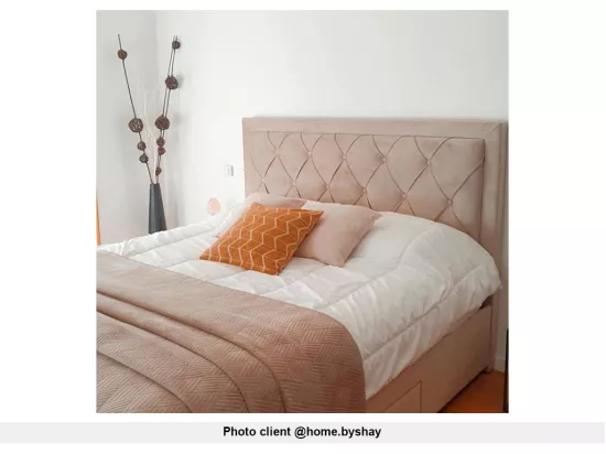 Lit avec tiroirs 160 x 200 cm - Tissu velours - Beige - LEOPOLD
