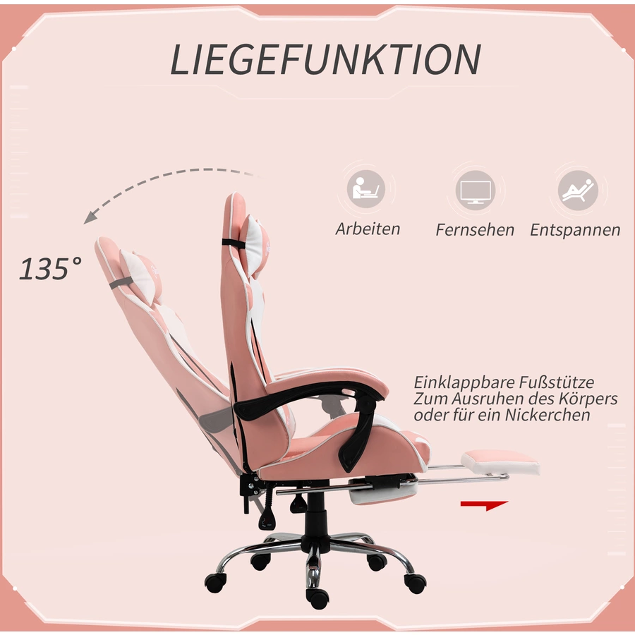 Vinsetto Gamingstuhl rosa, weiß