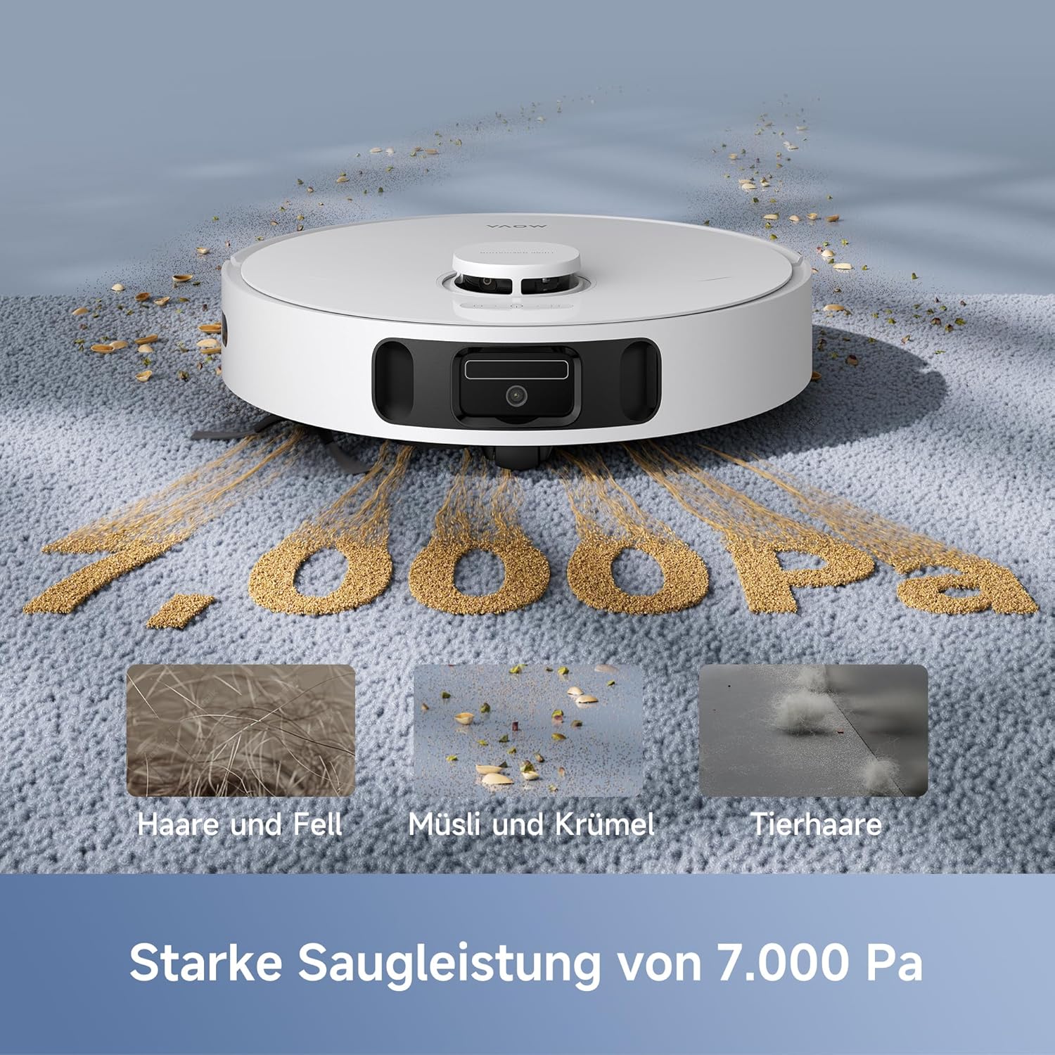 Mova E30 Ultra saugroboter mit wischfunktion, automatischer Entleerung & Mop-Selbstreinigung, 7000Pa, 10,5mm Mop-Anhebung, Robo Swing Tech, Ultraschall-Teppicherkennung, 75 Tage Hands-Off Reinigung