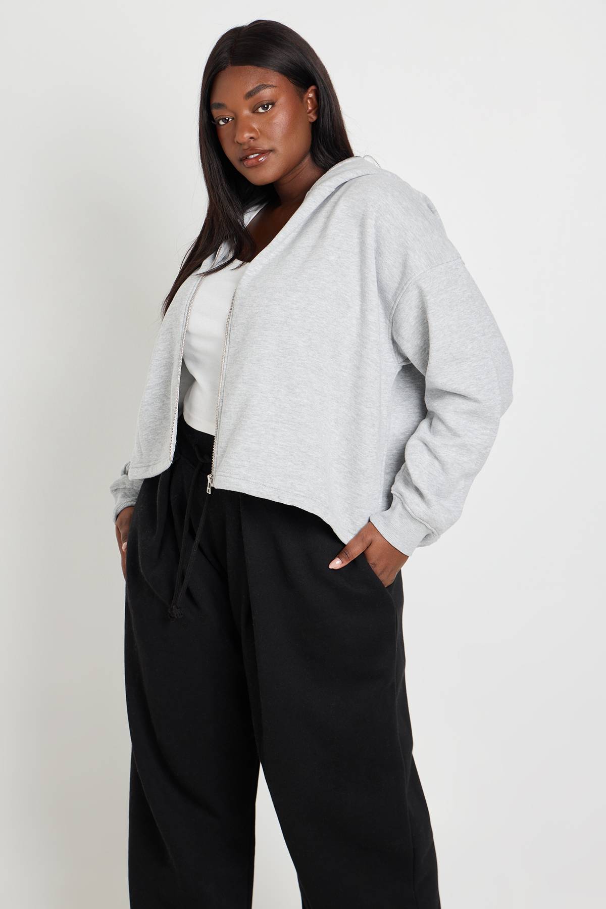 boohoo Sweat À Casynthétiqueche Grande Taille Col Cheminée Zippé Avec Cordons De Serrage
