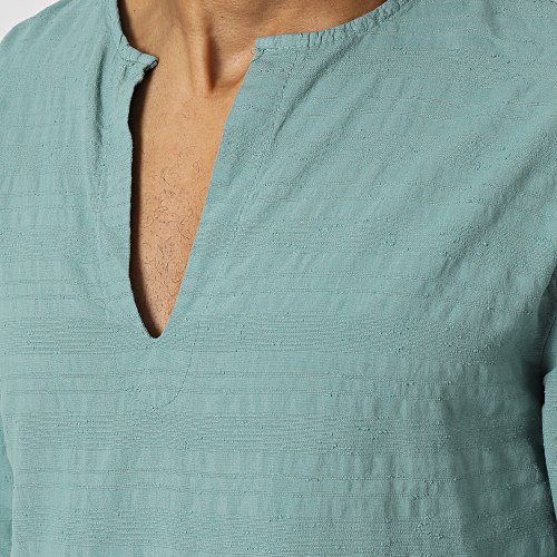 Chemise Manches Longues Col V Vert