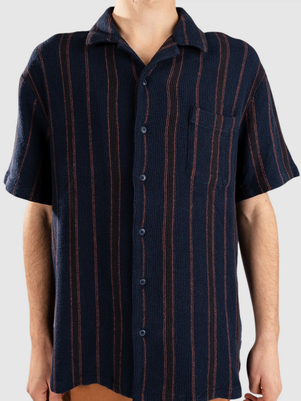 Brixton Bunker Waffle Stripe Shirt washed navy stripe