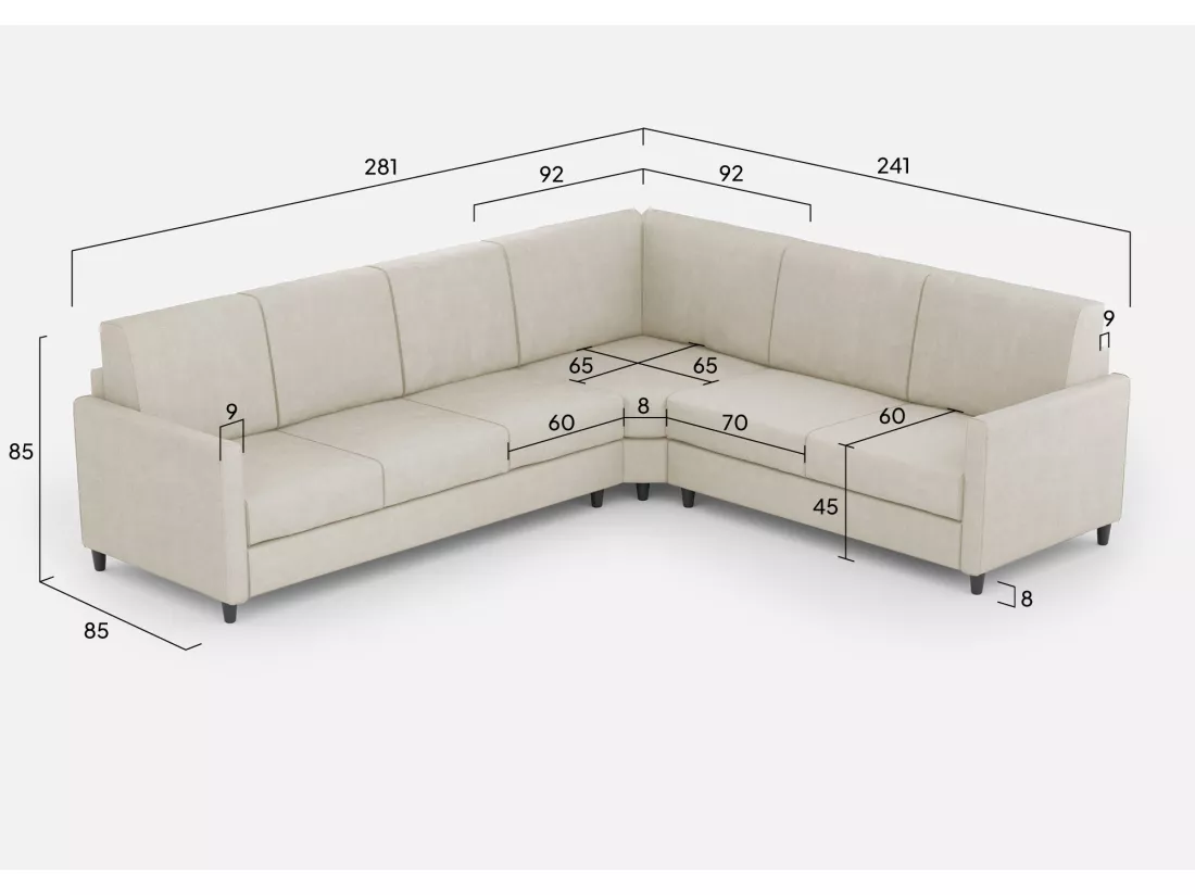 Canapé d'angle moderne italien tissu blanc cassé Korane - 5 tailles-Taille 281x241 cm
