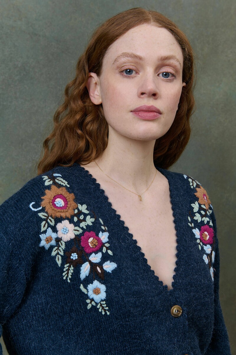 LOUISE MISHA<br>Cardigã com decote em V e bordado floral, LUNAMI