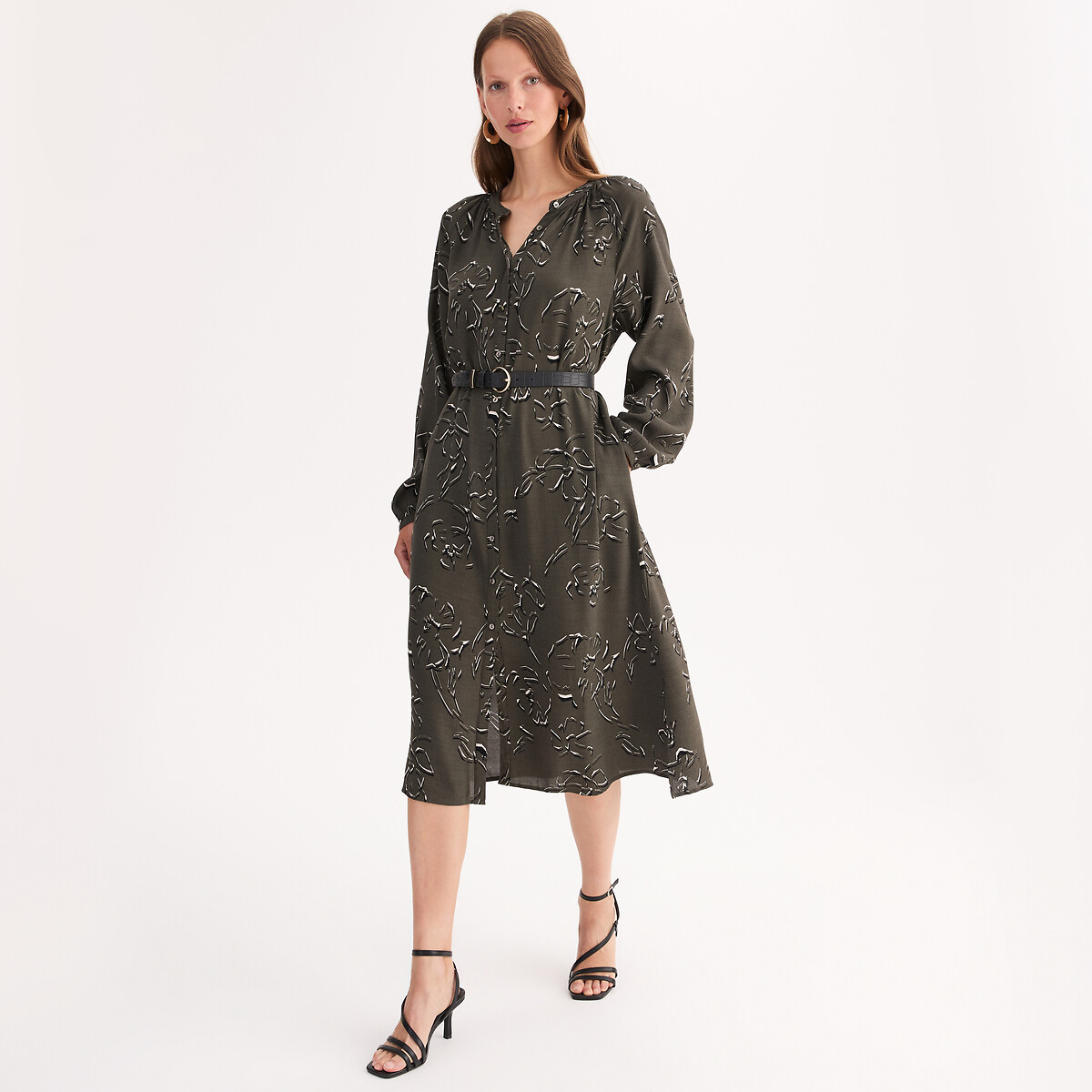 ANNE WEYBURN<br>Vestido longo e reto com estampa floral
