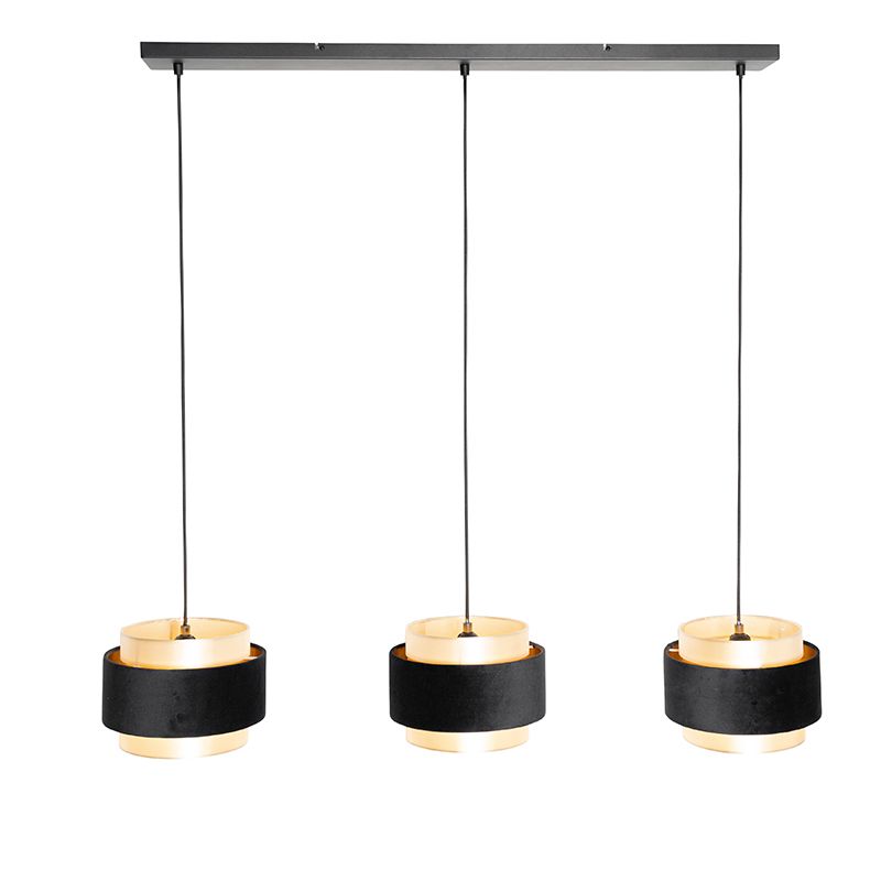 Moderne hanglamp zwart met goud 3-lichts - Elif