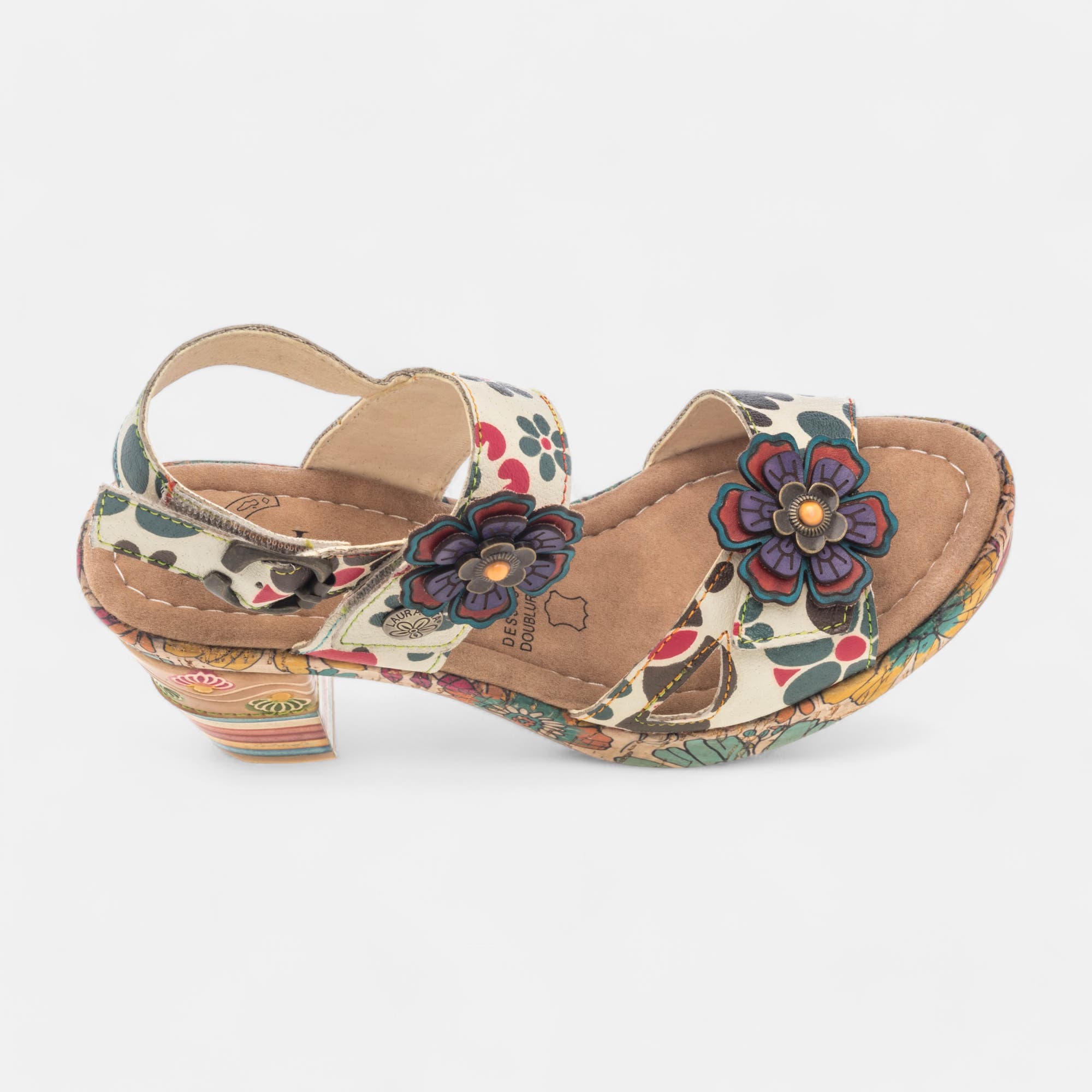 Nu-pieds à talon Femme en cuir beige