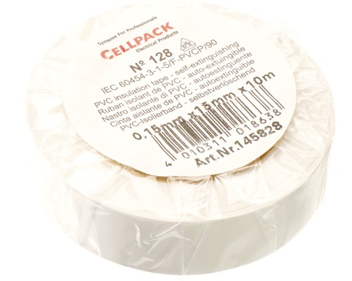 Cellpack PVC isolatietape, 15 mm breed, 10 m lang, wit