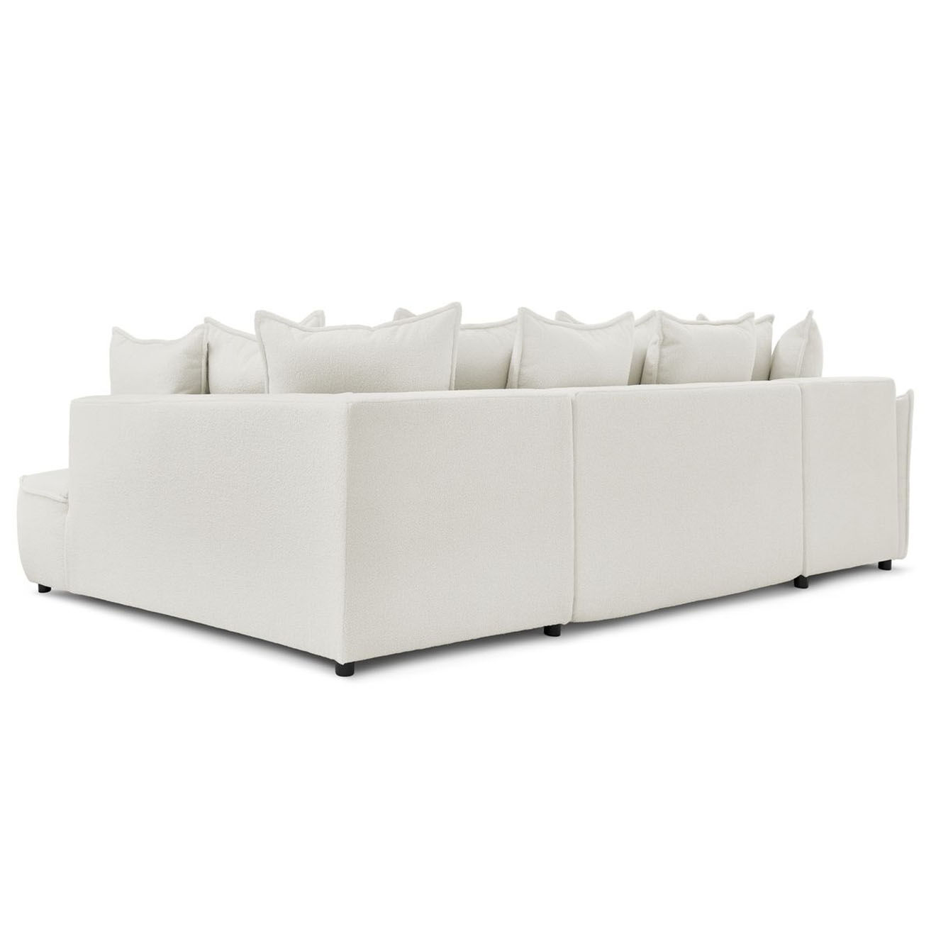 Bobochic Canapé panoramique convertible coffre d'angle gauche bouclette léon blanc - 320x194x90 cm