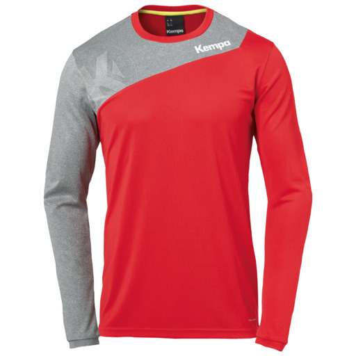 Camiseta Core 2.0 de manga comprida, vermelha/cinza escuro, estampa Kempa Mix