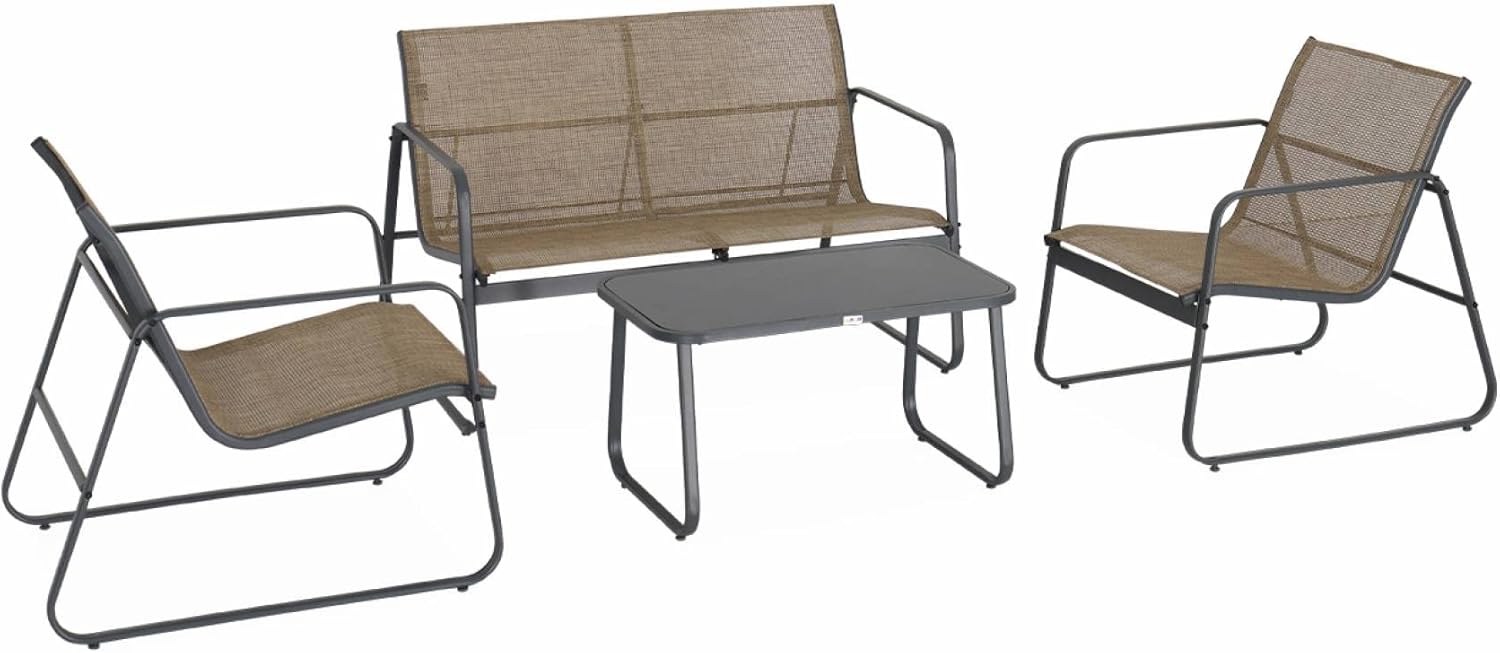 Alice's Garden - Gartenlounge aus Metall und Textilene für 4 Personen, Anthrazit und Natur, modern