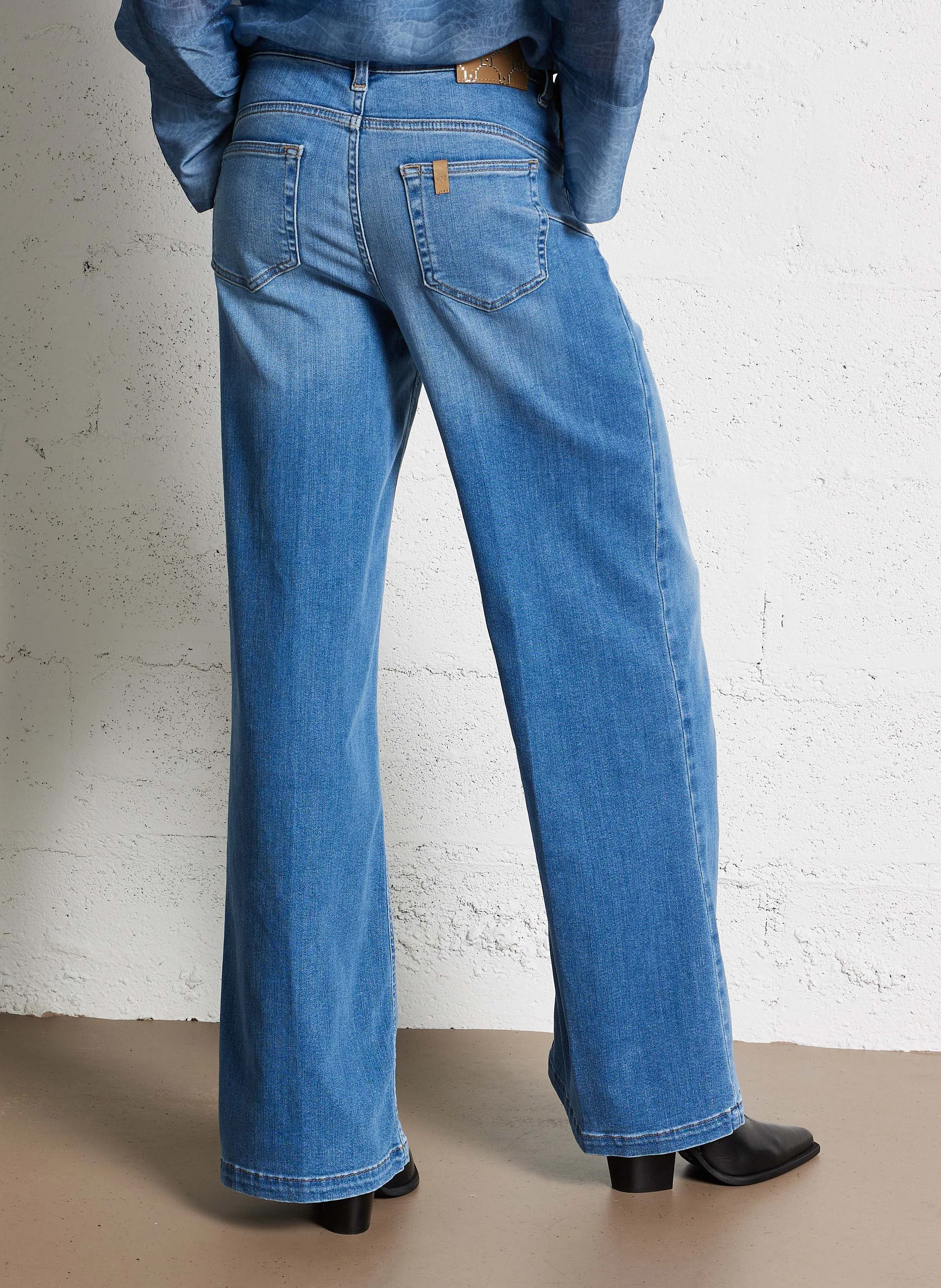 Jean flare taille haute en coton mélangé | Bleu