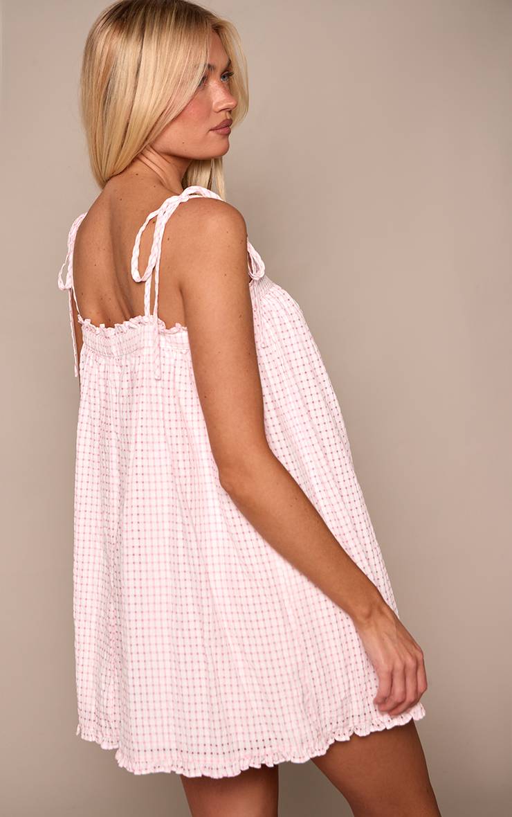 Rose Robe Mini À Carreaux Avec Liens Aux Épaules