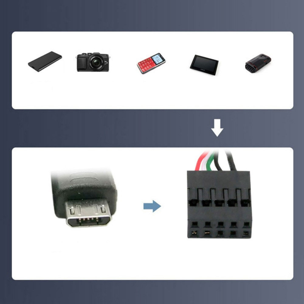 10-pol. auf Micro USB Adapter Stromkabel Anschluss für Tastatur / Maus an Motherboard / Mainboard - Schwarz