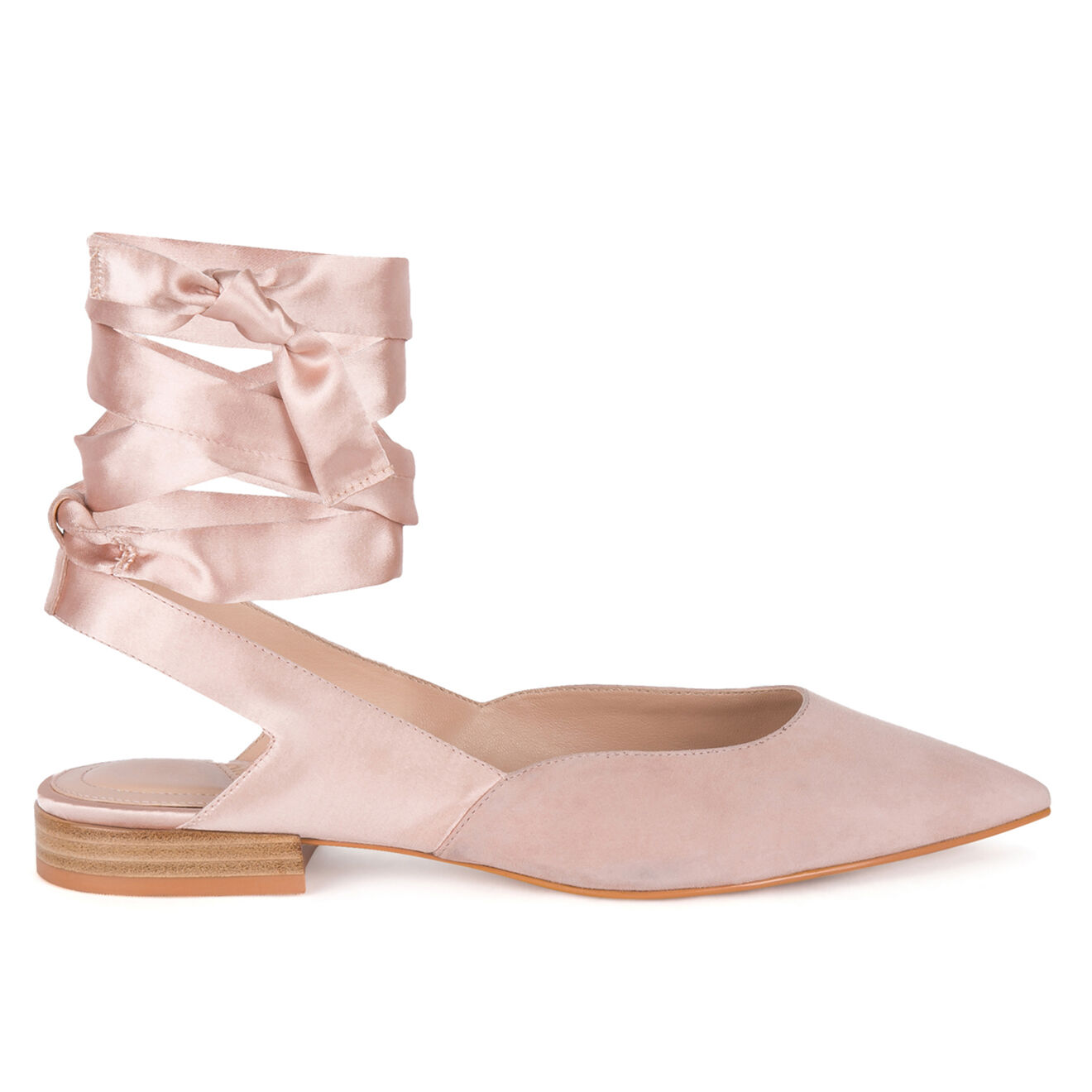 What For Ballerines en Velours de Cuir Amélia rose pâle
