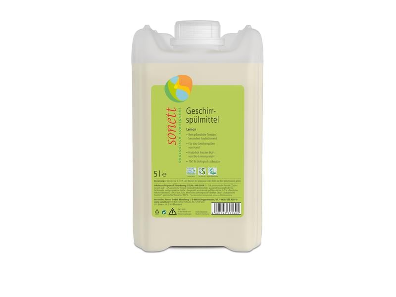 Sonett Geschirrspülmittel Lemon 5 l Wasserhärteunempfindliches, ergiebiges Mittel für das Geschirrspülen von Hand